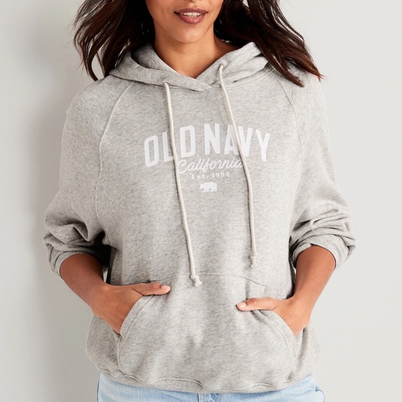 NWT OLD NAVY Oversized Fleece Logo Graphic Hoodie : Light Heather GraySMALL - Picture 2 of 5
